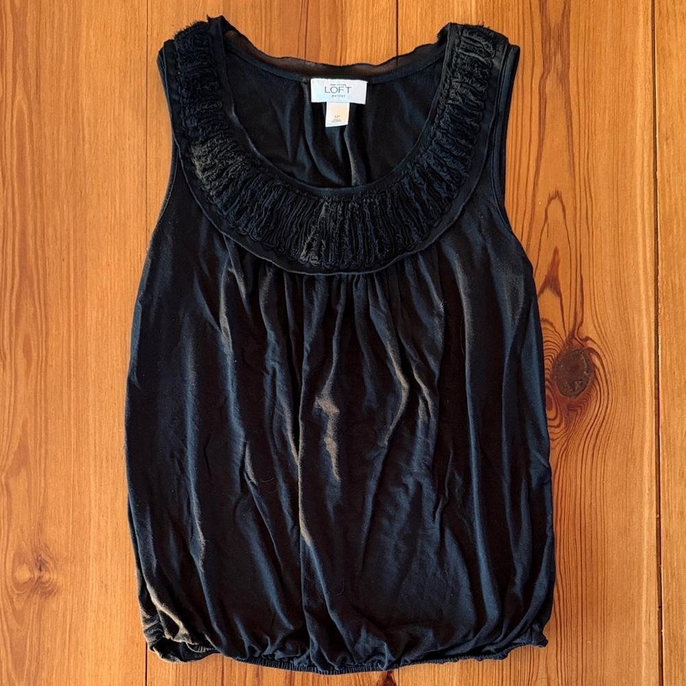 LOFT Black Ruffle-Neck Sleeveless Tank
